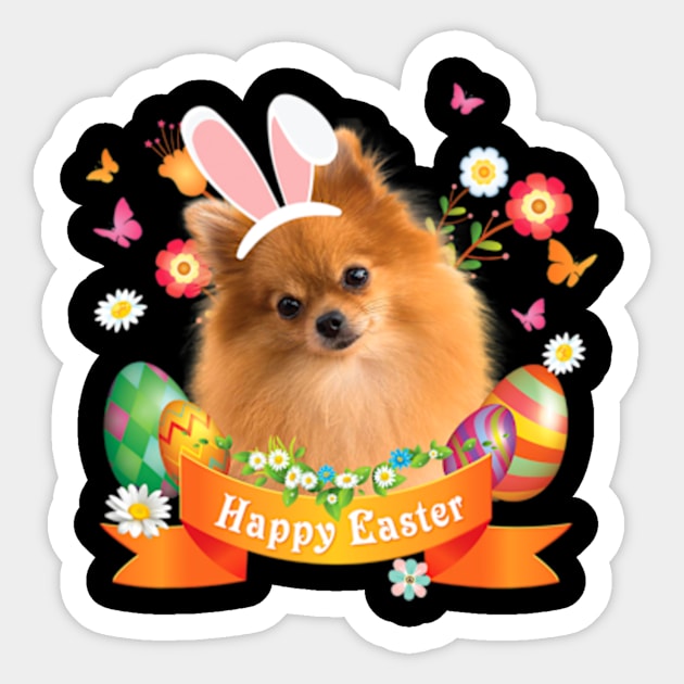 Bunny Pomeranian Dog Happy Easter Day Lover Egg Hunt Lovely Sticker by eldridgejacqueline